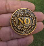 Sikh Gurbani YES NO Decision Coin Antique Gold Finish Khalsa Gift Toss Dilemma HH Singh Kaur Souvenir