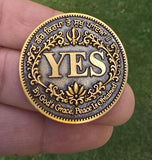 Sikh Gurbani YES NO Decision Coin Antique Gold Finish Khalsa Gift Toss Dilemma HH Singh Kaur Souvenir