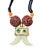 Evil Eye Shield Rudraksha Double Acrylic Tooth Nazar Protection Pendant Necklace Talisman Amulet Adjustable Cord U98