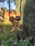 Evil Eye Shield Rudraksha Double Acrylic Tooth Nazar Protection Pendant Necklace Talisman Amulet Adjustable Cord U98