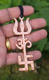 Tri Shakti Pendant Om Trishul Swastika Pure Copper Hindu Spiritual Amulet Talisman Evil Eye Protection Necklace CC53