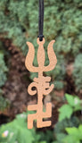 Tri Shakti Pendant Om Trishul Swastika Pure Copper Hindu Spiritual Amulet Talisman Evil Eye Protection Necklace CC53