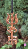 Tri Shakti Pendant Om Trishul Swastika Pure Copper Hindu Spiritual Amulet Talisman Evil Eye Protection Necklace CC53