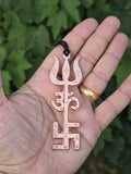 Tri Shakti Pendant Om Trishul Swastika Pure Copper Hindu Spiritual Amulet Talisman Evil Eye Protection Necklace CC53