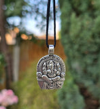 Lord Ganesh Pendant Gold or Silver Colour Stainless Steel Nazar Protection UK A36 Hindu black dori