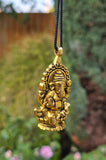 Lord Ganesh Pendant Gold or Silver Colour Stainless Steel Nazar Protection UK A37 Hindu black dori