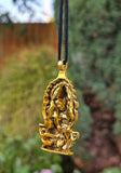 Lord Ganesh Pendant Gold or Silver Colour Stainless Steel Nazar Protection UK A37 Hindu black dori