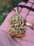 Lord Ganesh Pendant Gold or Silver Colour Stainless Steel Nazar Protection UK A37 Hindu black dori