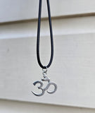 Stainless Steel Om Aum Pendant Adjustable Black Dori Hindu Necklace A40 Amulet
