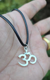Stainless Steel Om Aum Pendant Adjustable Black Dori Hindu Necklace A40 Amulet