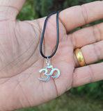 Stainless Steel Om Aum Pendant Adjustable Black Dori Hindu Necklace A40 Amulet