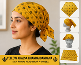 Sikh Punjabi Yellow Khalsa Khanda bandana Head Wrap Gear Rumal Handkerchief