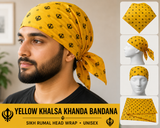 Sikh Punjabi Yellow Khalsa Khanda bandana Head Wrap Gear Rumal Handkerchief