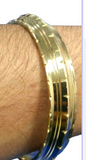 Sikh Kara Singh Lines Cut Design Kada Pure Brass Bangle 22ct Gold Look Khalsa B4 Unisex Heavy Bracelet