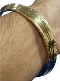 Sikh Kara Singh Lines Cut Design Kada Pure Brass Bangle 22ct Gold Look Khalsa B4 Unisex Heavy Bracelet