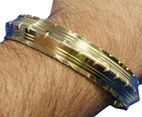Sikh Kara Singh Lines Cut Design Kada Pure Brass Bangle 22ct Gold Look Khalsa B4 Unisex Heavy Bracelet
