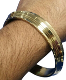 Sikh Kara Singh Lines Cut Design Kada Pure Brass Bangle 22ct Gold Look Khalsa B4 Unisex Heavy Bracelet