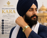 Sikh Kara Singh Lines Cut Design Kada Pure Brass Bangle 22ct Gold Look Khalsa B4 Unisex Heavy Bracelet