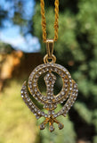 Sikh Khanda pendant with Rhinestones Stunning 24ct Gold Plated Khalsa Necklace Legend Unisex Gift
