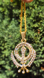 Sikh Khanda pendant with Rhinestones Stunning 24ct Gold Plated Khalsa Necklace Legend Unisex Gift