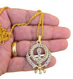 Sikh Khanda pendant with Rhinestones Stunning 24ct Gold Plated Khalsa Necklace Legend Unisex Gift
