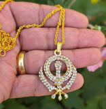 Sikh Khanda pendant with Rhinestones Stunning 24ct Gold Plated Khalsa Necklace Legend Unisex Gift