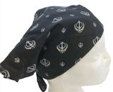 Black Khanda Rumal Sikh Temple Head Cover Cotton Bandana Head Wrap Black Khalsa