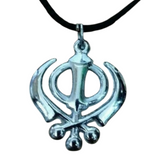 Small Steel Khanda Pendant Necklace Punjabi Sikh Singh in black dori Thread LL9