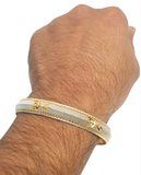 Two Tone Sikh Kara Silver Gold plated Laser Khanda Kada Singh Kaur Bangle Gift P1R Unisex Bracelet