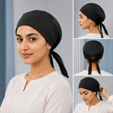 Black Cotton Plain Sikh Patka Two Tania Adjustable Head Wrap Unisex Hindu Headcover