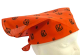Sikh Rumal Punjabi Bandana Orange Khanda Print Head Wrap Handkerchief Unisex Hankie