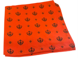 Sikh Rumal Punjabi Bandana Orange Khanda Print Head Wrap Handkerchief Unisex Hankie
