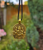 Lord Ganesh Pendant Gold or Silver Colour Stainless Steel Nazar Protection UK A36 Hindu black dori