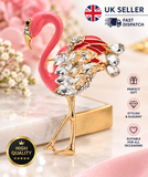 Pink Flamingo Brooch Rhinestone Crystal Bird Pin Gold plated Vintage Look Gift S23 King Queen Broach
