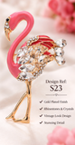 Pink Flamingo Brooch Rhinestone Crystal Bird Pin Gold plated Vintage Look Gift S23 King Queen Broach