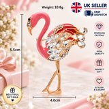 Pink Flamingo Brooch Rhinestone Crystal Bird Pin Gold plated Vintage Look Gift S23 King Queen Broach