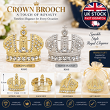 Jubilee Queen Crown Brooch Gold or Silver Plated Rhinestone Royal Pin K16 Broach Vintage Look Unisex