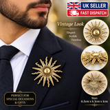 Sun brooch vintage look gold plated designer suit coat royal broach pin k19 new