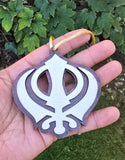 Wooden Khanda Car Hanger Punjabi Sikh kaur Evil Eye Protection Mirror Pendant Nazar Shield