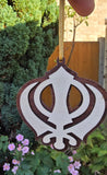 Wooden Khanda Car Hanger Punjabi Sikh kaur Evil Eye Protection Mirror Pendant Nazar Shield