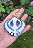 Wooden Khanda Car Hanger Punjabi Sikh kaur Evil Eye Protection Mirror Pendant Nazar Shield