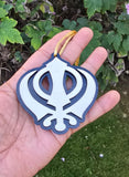 Wooden Khanda Car Hanger Punjabi Sikh kaur Evil Eye Protection Mirror Pendant Nazar Shield