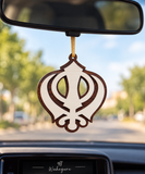 Wooden Khanda Car Hanger Punjabi Sikh kaur Evil Eye Protection Mirror Pendant Nazar Shield