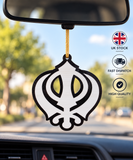Wooden Khanda Car Hanger Punjabi Sikh kaur Evil Eye Protection Mirror Pendant Nazar Shield