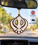 Wooden Khanda Car Hanger Punjabi Sikh kaur Evil Eye Protection Mirror Pendant Nazar Shield