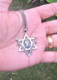Star of David Lion Sword Pendant Necklace Stainless Steel Nazar Protection Gift Talisman Amulet