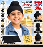 Punjabi Sikh Black Patka Kids Turban Head Wrap Tania Tie Polycotton Boys Keski Bandana Khalsa Boy Pagri New