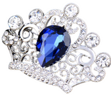Crown Brooch Vintage Look Royal Design Silver Plated Blue Rhinestone Broach ZY4