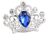 Crown Brooch Vintage Look Royal Design Silver Plated Blue Rhinestone Broach ZY4