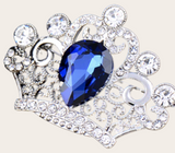 Crown Brooch Vintage Look Royal Design Silver Plated Blue Rhinestone Broach ZY4